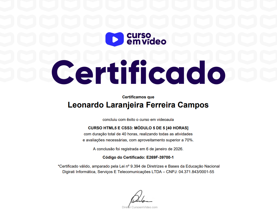 Certificação HTML5 e CSS3