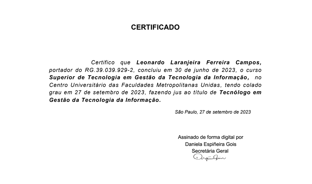 Diploma Gestão da Tecnologia da Informação