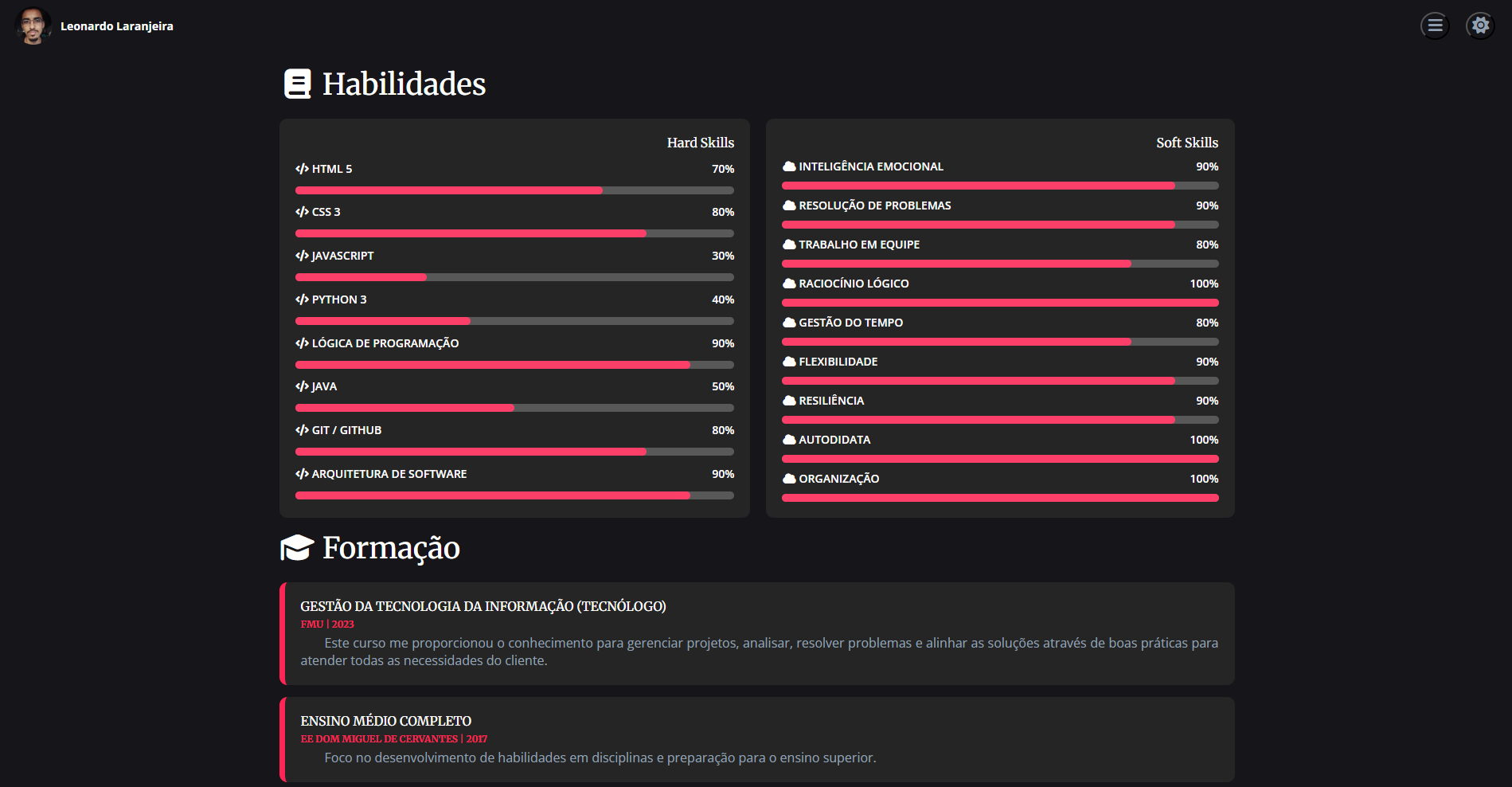 Screenshot do projeto portfólio completo feito na prática do 'curso de HTML e CSS'