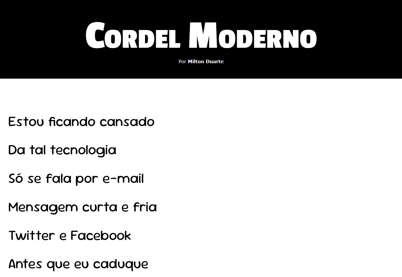 Screenshot do projeto Cordel Moderno com efeitos de parallax e responsividade